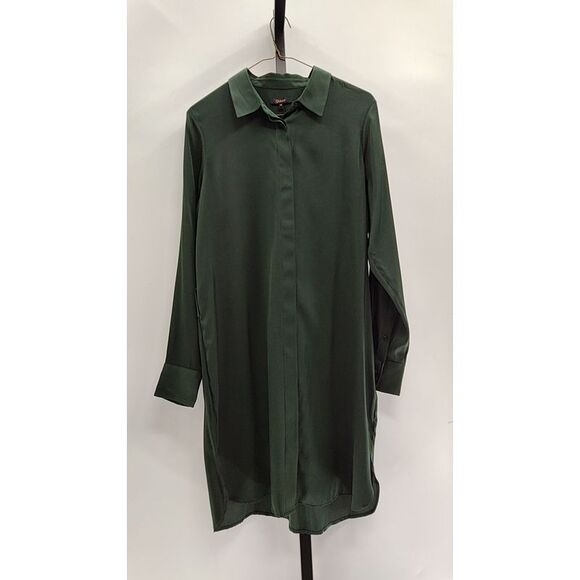 Quince Dresses & Skirts - Quince Women Washable Stretch Silk Shirt Dress Forest Green Basic Sleeved M